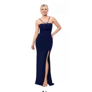XSCAPE Women's Rosette Halter Gown, NAVY, Size‎ 12 Formal Cocktail Wedding